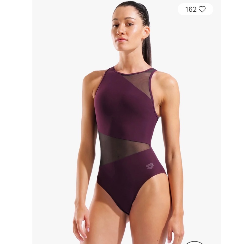 Arena Mesh Angle Swimsuit Vent Back B Bordeaux Purple One Piece Swim Size 38 NWT
